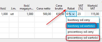 Rabat kwotowy i procentowy od wartości pozycji (Su) W wersji 12 umożliwiono nadawanie rabatu kwotowego i procentowego od wartości pozycji.