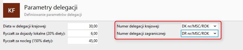 (Gr) W parametrach delegacji dodano możliwość wyboru rejestrów numeracyjnych, według których będą numerowane