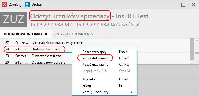 o Dokumenty magazynowe tabelka prezentująca wszystkie dokumenty magazynowe powiązane z dokumentem sprzedaży fiskalnej.