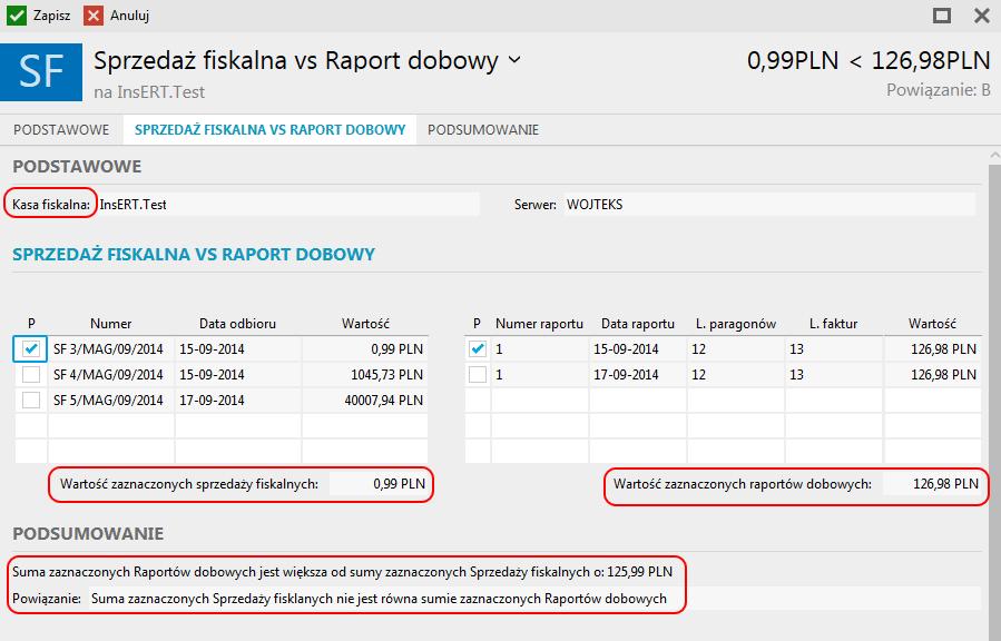 Celem dokonywania powiązań jest uzgodnienie wartości sprzedaży fiskalnych z wartościami raportów dobowych. Ze względu na to, że sprzedaż na kasie jest realizowana w różny sposób (np.