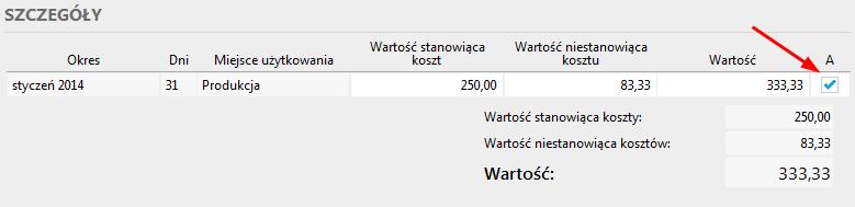 Możliwość zmiany wyliczonej amortyzacji (Ra, Re) W sekcji Szczegóły formularza Amortyzacji wyliczana jest wartość amortyzacji dla wskazanego okresu.