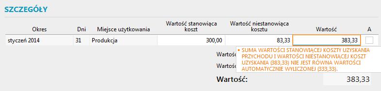 A). W przypadku, gdy potrzebne jest skorygowanie wartości wyliczonych przez program, należy odznaczyć opcję Automatycznego wyliczania umorzenia.