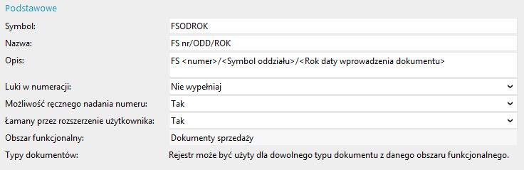 Sekcja podstawowe, widok Podstawowy: Sekcja podstawowe, widok Zaawansowany: W sekcji Atrybuty numeracji w widoku prostym znajduje się pole Wybierz atrybut z datą w obiekcie.