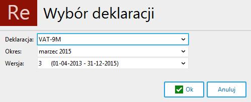 Dodano obsługę deklaracji VAT-9M (Ra, Re) Wystawienie deklaracji VAT-9M możliwe jest wyłącznie w