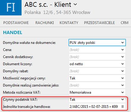 Który jest czynny podatnikiem VAT (na dokumencie) Jednolita transakcja handlowa Pole to należy uzupełnić, aby