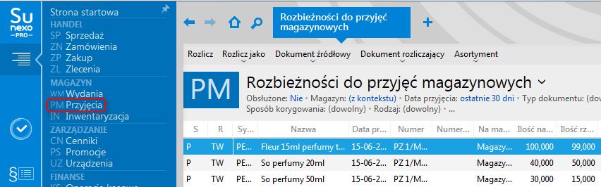 W górnym menu widoku dostępne są następujące operacje: Rozlicz - automatycznie rozlicza zaznaczone rozbieżności zgodnie z określonym sposobem.