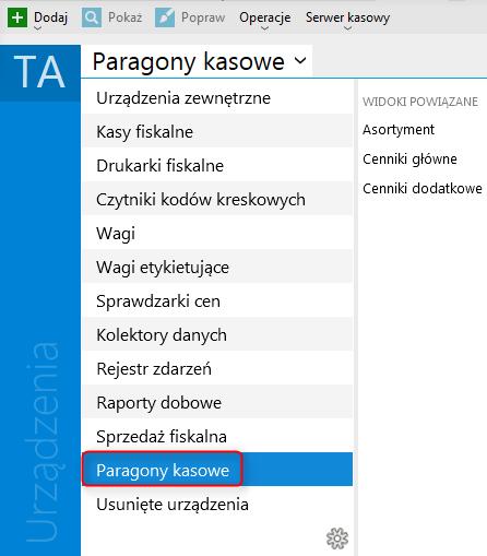 Paragony kasowe zapisywane są w dedykowanym dla nich widoku Paragony kasowe (znajdującym się w module Urządzenia fiskalne).