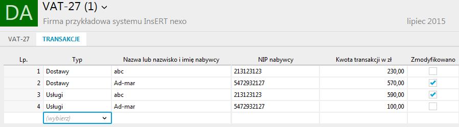 Najistotniejsze zmiany w programie: Słownik transakcji VAT Nowe deklaracje wprowadziły większą szczegółowość wykazywania kwot dla transakcji VAT typu OO.