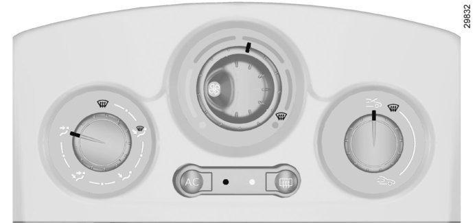 OGRZEWANIE - KLIMATYZACJA (3/4) Regulacja temperatury powietrza Obrócić element sterujący B do wybranego położenia. Im bardziej jest przesunięty w zakres czerwony, tym wyższa temperatura w kabinie.