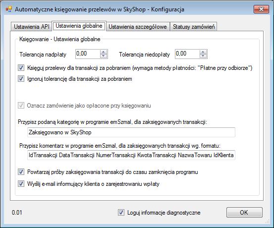 Uwaga: poszczególne kroki należy powtórzyć dla każdego z rachunków, na których chcemy uruchomić automatyczne księgowanie operacji. Konfiguracja połączenia ze sklepem Sky-Shop 1.