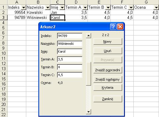 1. Bazy danych w programie Excel - wprowadzenie Program MS Excel umożliwia tworzenie baz danych czyli list (tabel) zbudowanych z kolumn zaopatrzonych w nagłówki.