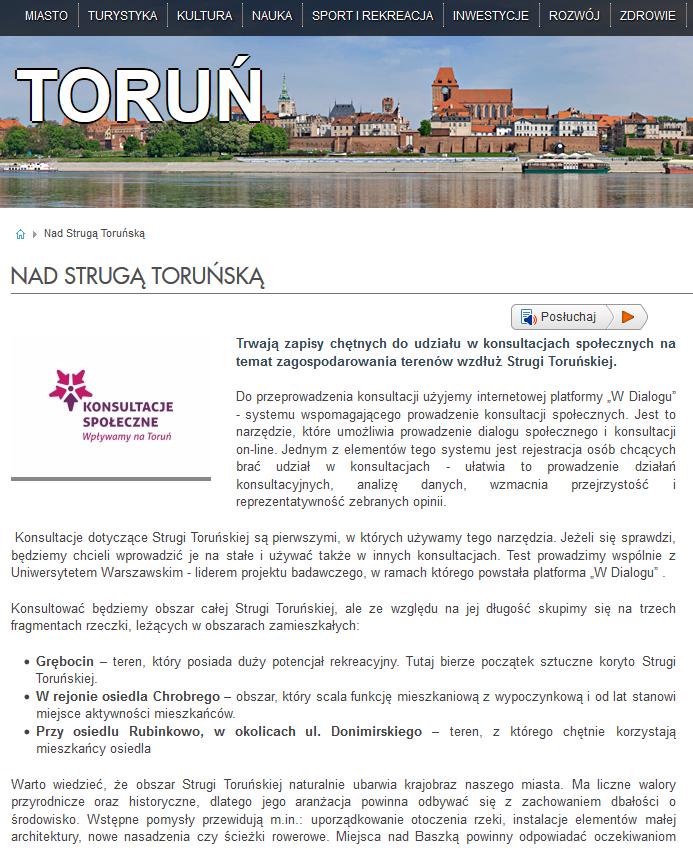Załącznik nr 1 Informacje w mediach lokalnych Informacje na stronie torun.pl, 21 kwietnia 2017 r.