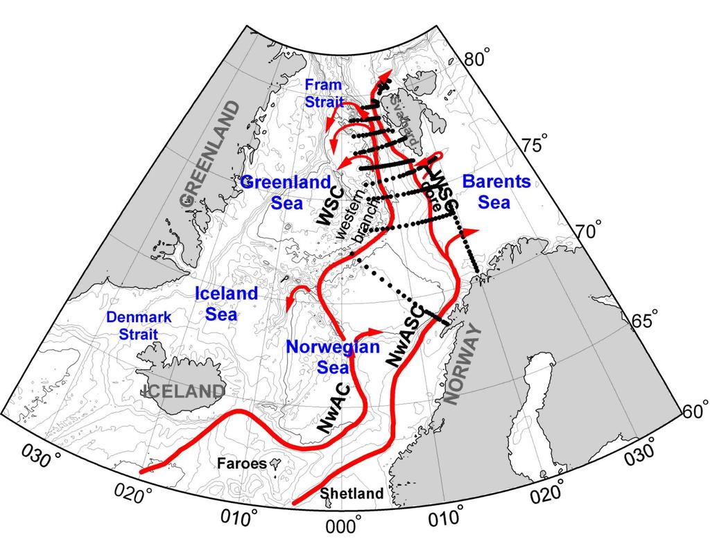 NAC North Atlantic Current NwAC Norwegian-Atlantic Current NwASC Norwegian Atlantic Slope
