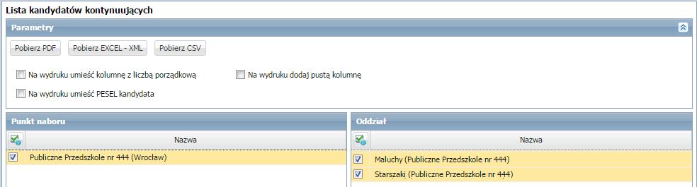 Etap 7. Pobieranie list zakwalifikowanych Użytkownik jednostki drukuje i publikuje listę dzieci zakwalifikowanych do przyjęcia oraz listę kandydatów niezakwalifikowanych.