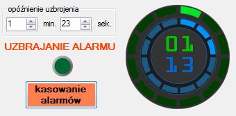 Kasowanie alarmów: W celu skasowania aktywnych alarmów należy kliknąć przycisk Kasowanie alarmów.