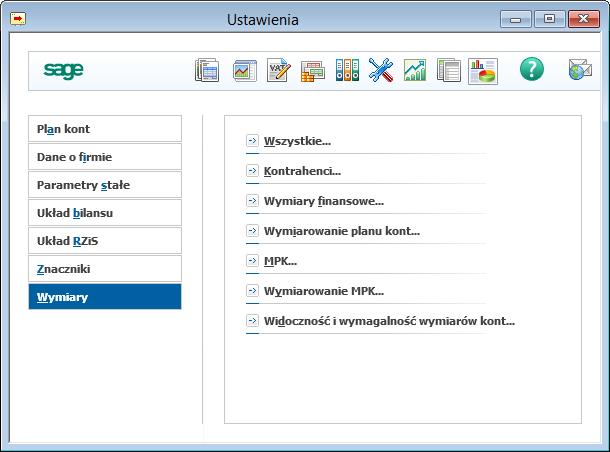 Wymiary finansowe - definiowanie zestawu wymiarów analitycznych BI W ustawieniach wymiarów modułu Finanse i Księgowość, w grupie Wymiary finansowe definiuje się zestaw wymiarów analitycznych