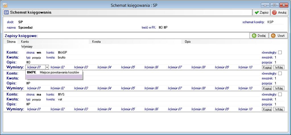 Wymiar kontrahenta makro oznaczające wymiar BI dla kontrahenta, który znajduje się na dekretowanym dokumencie (np.