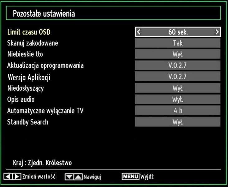 Konfigurowanie innych ustawień Aby przejrzeć ogólne preferencje ustawień, proszę wybrać inne ustawienia w menu ustawień i nacisnąć przycisk OK.