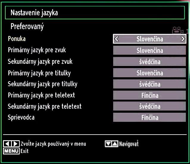 Jazykové nastavenie Poznámka: Ak je možnosť Voľba krajiny nastavená na Francúzsko, môžete použiť 4725 ako predvolený kód.