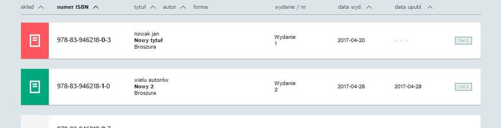 3.1.3 Trzy różne statusy rekordów (dostępność). Rekord, z niebieską etykietą oznacza że został automatycznie pobrany z katalogu BN.