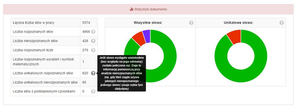 Kontrola antyplagiatowa w OSA Krok 4a Przeglądanie statystyk przetworzonego