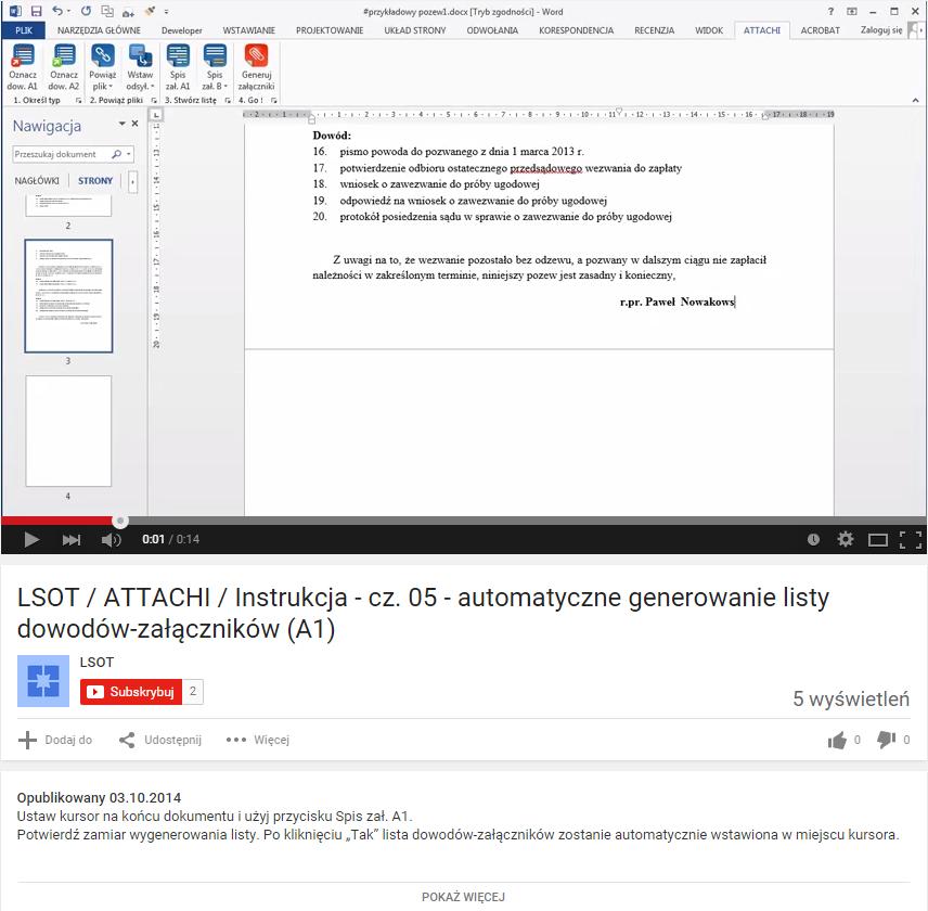 5.1.1. Klip wideo (14 s.) automatyczne generowanie dowodów-załączników (A1) Klip wideo (14 s.