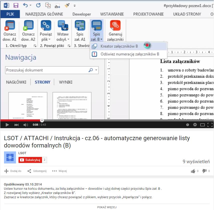 5.2.1. Klip wideo (43 s.) automatyczne generowanie załączników formalnych (B) Klip wideo (43 s.
