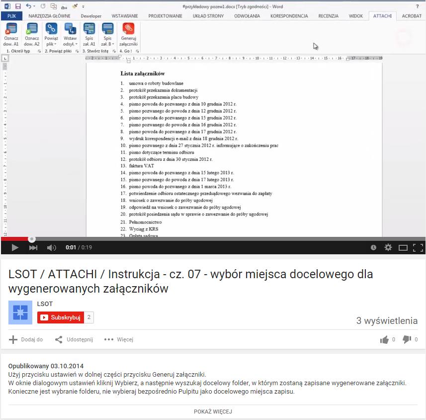 5. Zatwierdź ustawienia 6.1.1. Klip wideo (18 s.) wybór miejsca docelowego dla wygenerowanych załączników Klip wideo (18 s.) wybór miejsca docelowego dla wygenerowanych załączników https://www.