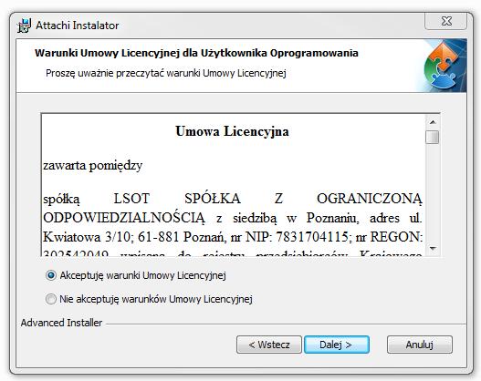 Instalator poprosi o zaakceptowanie warunków Umowy