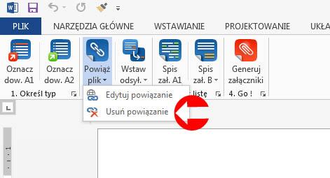 W celu usunięcia powiązania tekstu z plikiem, zaznacz powiązany tekst, użyj ponownie dolnej części przycisku i z rozwijanej listy wybierz Usuń powiązanie. 8.2.2.1.3.