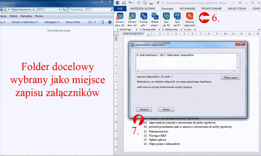 Zatwierdź ustawienia z wybranym miejscem docelowym zapisu załączników.