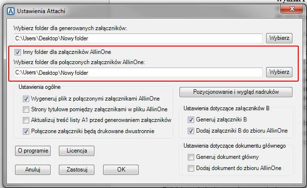 a) Inny folder dla załączników AllinOne Możesz wybrać inny docelowy folder do wygenerowanych plików ALL IN ONE (szczegółowo o pliku AllInOne w pkt. 6.4 INSTRUKCJI SKRÓCONEJ.