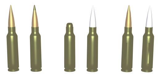5,56mm naboje do karabinków 1 2 3 4 5 1. 5,56mm nabój z pociskiem zwykłym 2. 5,56mm nabój z pociskiem smugowym 7T3 (w. zielony) 3. 5,56mm nabój ślepy 4.