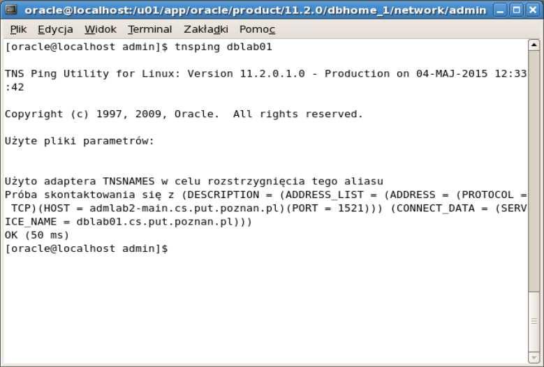 16. Możesz sprawdzić poprawność konfiguracji, korzystając z polecenia tnsping.