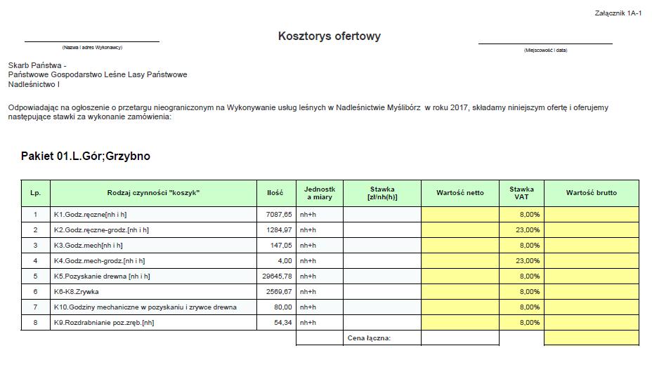 Efekt finalny - Kosztorysy Pozyskanie - ilość normogodzin zoptymalizowana Zrywka - ilość