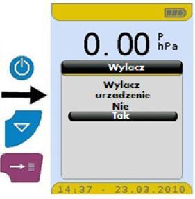 5.4 Wyłączanie urządzenia Aby wyłączyć urządzenie należy nacisnąć przycisk on/off, a następnie potwierdzić wciskając przycisk menu/wybór. Wyłączenie urządzenia jest możliwe w dowolnym momencie pracy.