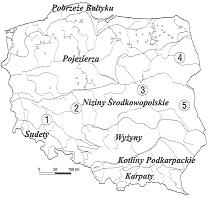 za poprawne wpisanie 5-4 nazw pasów ukształtowania powierzchni Polski b) 1. Nizina Śląska 2. Nizina Wielkopolska 3. Nizina Mazowiecka 4.