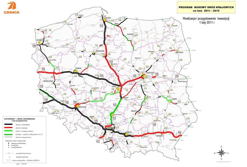 autostrada A2 - zakończenie budowy na odcinku Świecko-Mińsk Mazowiecki, rozpoczęcie (w miarę możliwości) budowy odcinka Mińsk Mazowiecki-wschodnia granica państwa, autostrada A4/A18 - zakończenie