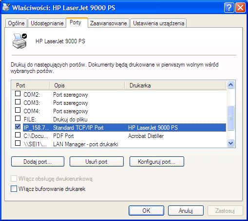 Windows XP wydruk Start->Drukarki i faksy Właściwości Start->Panel sterowania->narzędzia administracyjne-