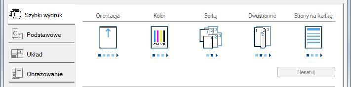 Printer Driver User Guide 1 3 2 Nr Opis 1 Karta [Szybki wydruk] Na karcie znajdują się ikony, których można użyć do szybkiego konfigurowania często używanych funkcji.