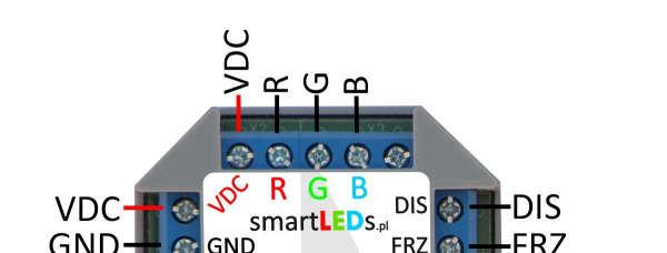 smartleds WRGB Instrukcja użytkownika v2.3 Rys. 1 Sterownik WRGB z opisem wyprowadzeń 2.