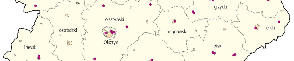 Raport z badań. Rys. 3. Punkty pomiarowe badania stężenia włókien azbestu w woj. warmińsko-mazurskim.