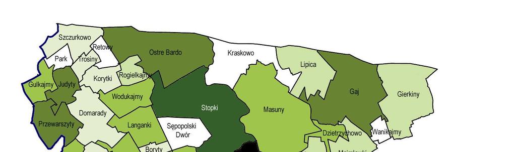 Rys 15 przedstawia rozmieszczenie wyrobów zawierających azbest w poszczególnych obrębach geodezyjnych gminy Sępopol. 3.4.7. Powiat bartoszycki ogółem Rys. 15. Rozmieszczenie wyrobów zawierających azbest na terenie gminy Sępopol.