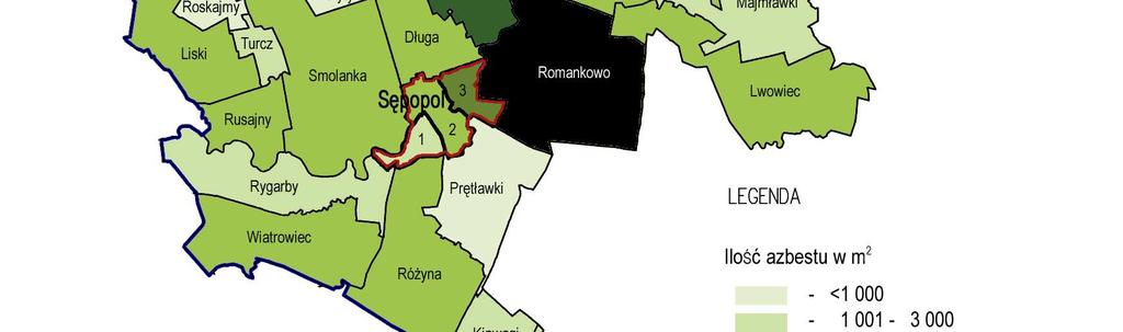 Tabela 9 przedstawia zestawienie ilości wyrobów zawierających azbest na terenie Powiatu Bartoszyckiego z podziałem na poszczególne gminy.