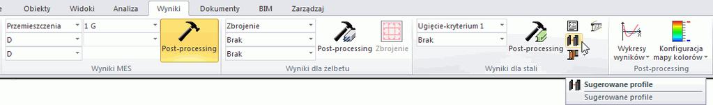 Analiza wyników wymiarowania Na etapie post-processingu, gdy obliczenia zostały wykonane można wyświetlić wyniki wymiarowania elementów żelbetowych i stalowych.