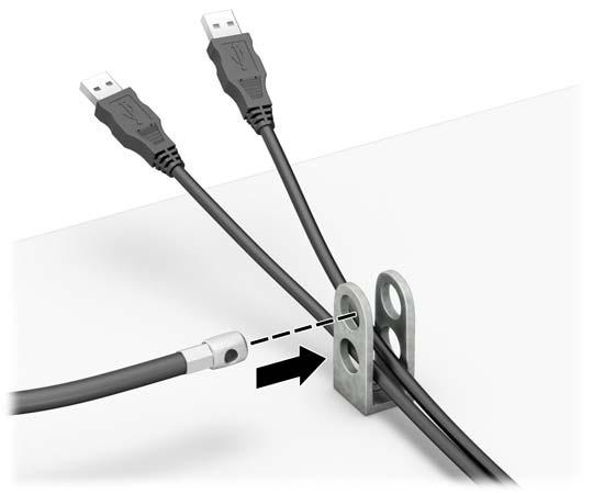 6. Przymocuj uchwyt kabli akcesoriów do biurka, korzystając z wkrętu odpowiedniego dla otoczenia (wkręt nie jest dołączony do zestawu) (1), a następnie