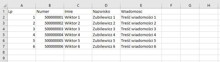 6.7. KAMPANIE SMS Nowa kampania Import z CSV różna treść Sposób postępowania w przypadku tej kampanii jest zbliżony do działania Importu z CSV z tą samą treścią.