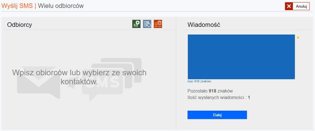 5.2. NADAJ SMS Wielu odbiorców Pozwala na wysłanie wiadomości jednocześnie do wielu numerów telefonów.