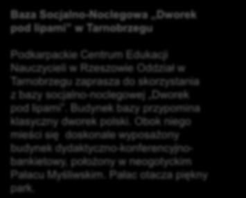 Infrastruktura i lokalizacja stwarzają doskonałe warunki do wypoczynku, organizowania szkoleń, kursów, konferencji, zjazdów integracyjnych, spotkań biesiadnych oraz przyjęć okolicznościowych.