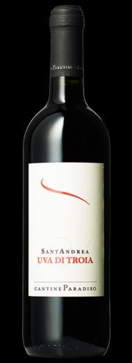Nazwa: Uva di Troia Sant Andrea Szczepy: uva di troia Producent: Cantine Paradiso Wino o barwie ciemnej purpury z pobłyskami mocnej czerwieni.